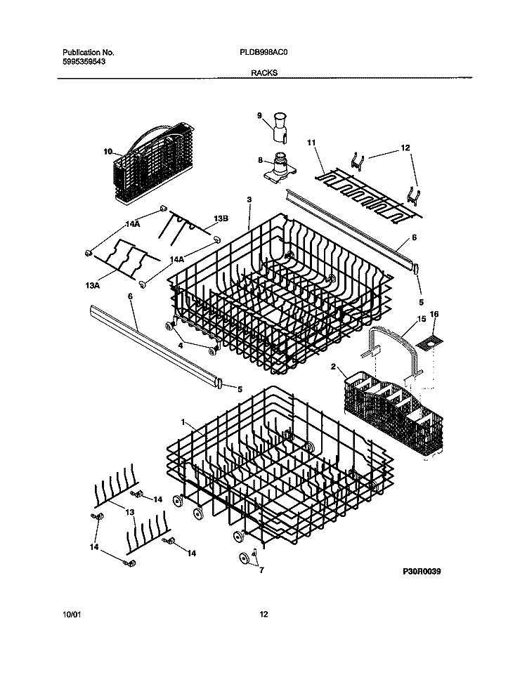 RACKS Diagram and Parts List for PLDB998AC0  Frigidaire Dishwasher