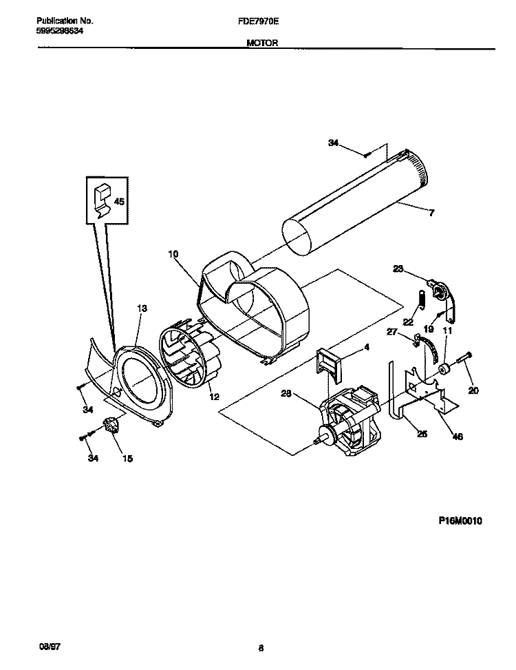 MOTOR Diagram and Parts List for FDE7970EW1  Frigidaire Dryer