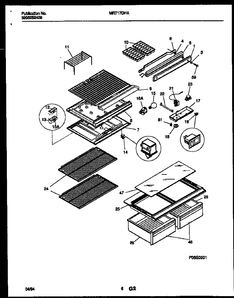 SHELVES AND SUPPORTS Diagram and Parts List for MRT17DHAD0  Frigidaire Refrigerator
