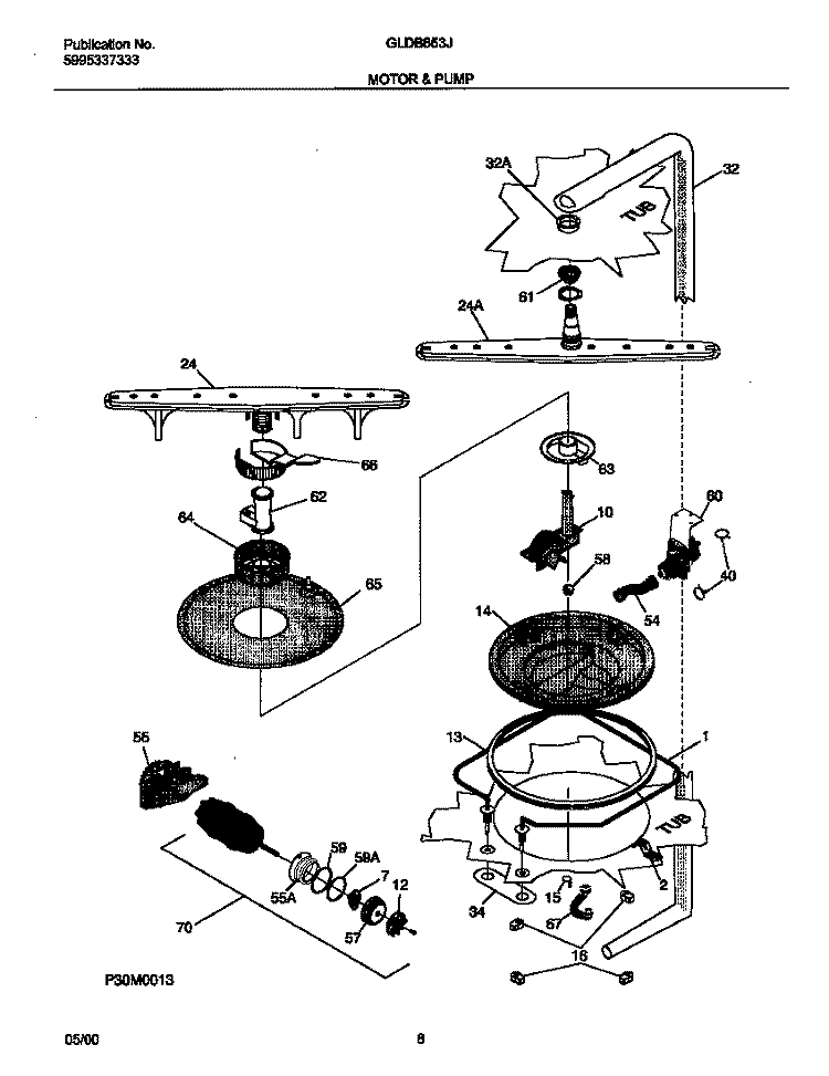 MOTOR Diagram and Parts List for GLDB653JS0  Frigidaire Dishwasher