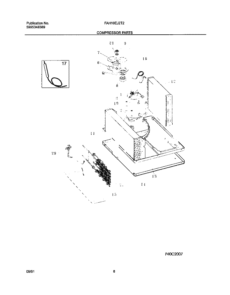 COMPRESSOR PARTS Diagram and Parts List for FAH10EJ2T2  Frigidaire Air Conditioner