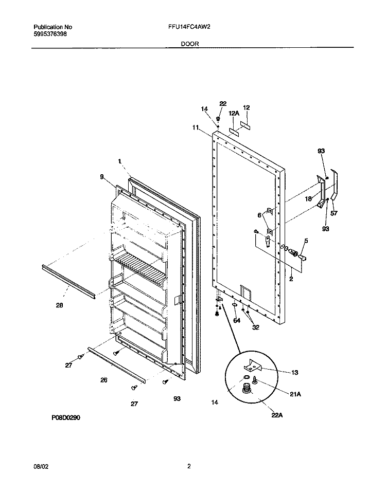 DOOR Diagram and Parts List for FFU14FC4AW2  Frigidaire Freezer
