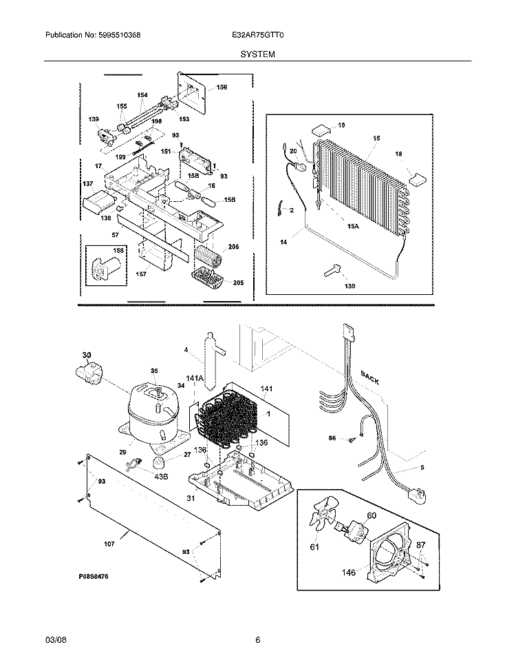 SYSTEM Diagram and Parts List for E32AR75GTT0  Electrolux Refrigerator