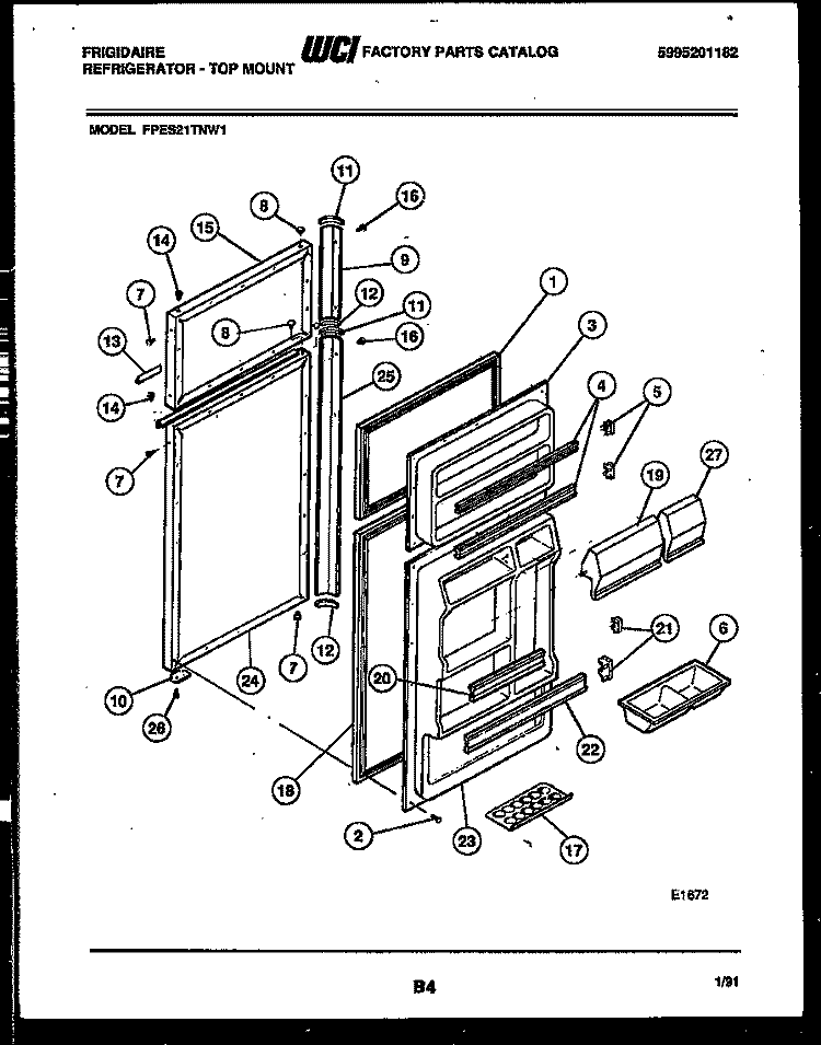 DOOR PARTS Diagram and Parts List for FPES21TNA1  Frigidaire Refrigerator
