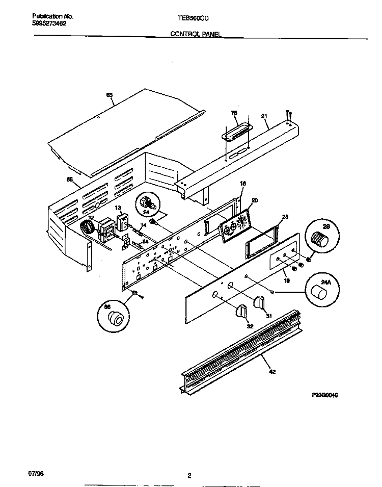CONTROL PANEL Diagram and Parts List for TEB500CCBA  Tappan Wall Oven