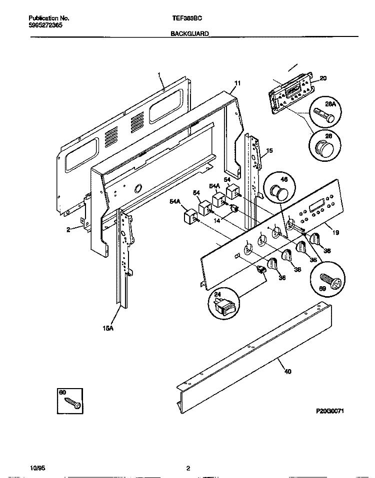BACKGUARD Diagram and Parts List for TEF383BCWA  Tappan Range