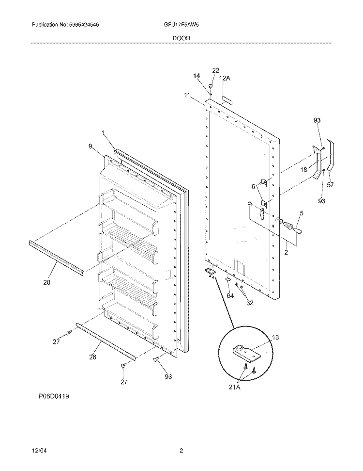 DOOR Diagram and Parts List for GFU17F5AW5  Gibson Freezer