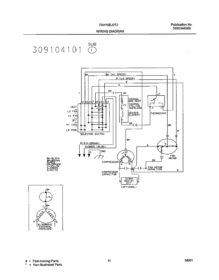 WIRING DIAGRAM Diagram and Parts List for FAH10EJ2T2  Frigidaire Air Conditioner