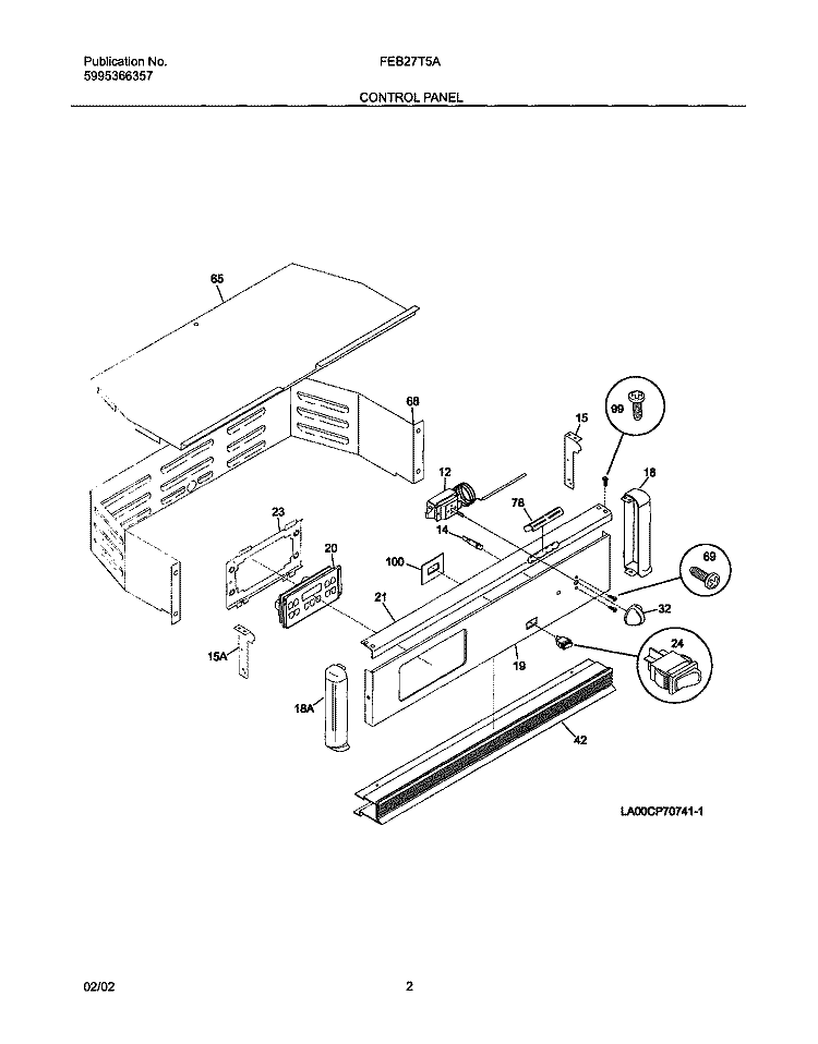 CONTROL PANEL Diagram and Parts List for FEB27T5ASB  Frigidaire Wall Oven