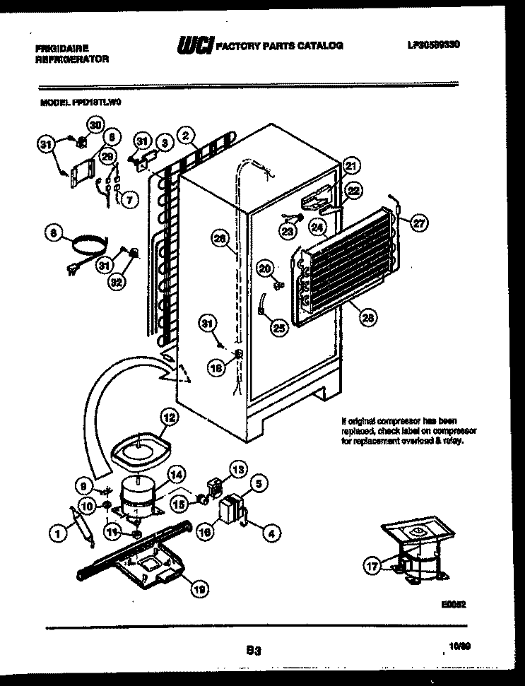 SYSTEM AND AUTOMATIC DEFROST PARTS Diagram and Parts List for FPD18TLW0  Frigidaire Refrigerator