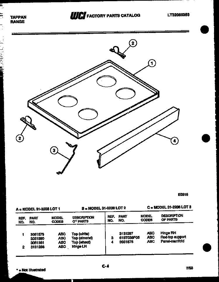 COOKTOP PARTS Diagram and Parts List for 31-2208-00-03  Tappan Range