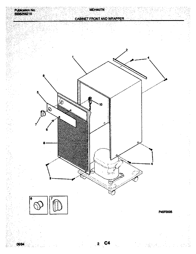 CABINET FRONT AND WRAPPER Diagram and Parts List for MDH40TN1  Frigidaire Dehumidifier