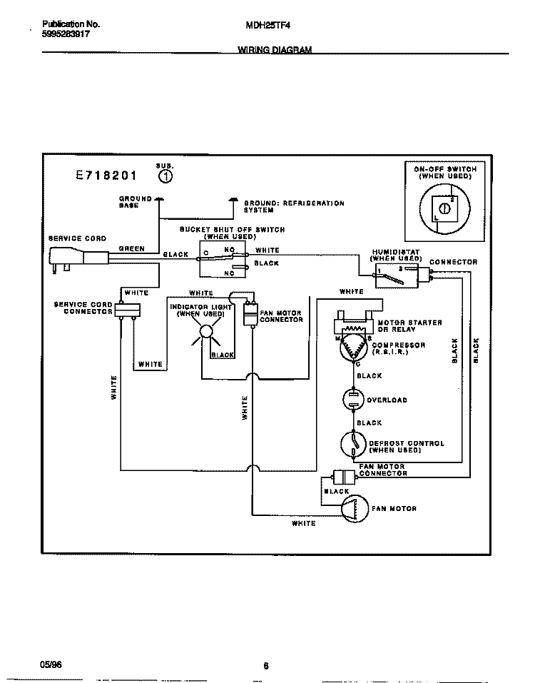WIRING DIAGRAM Diagram and Parts List for MDH25TF4  Frigidaire Dehumidifier