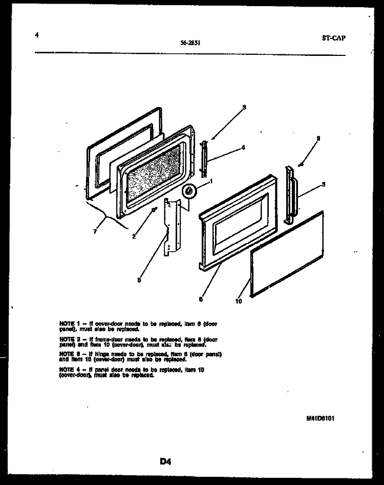 DOOR PARTS Diagram and Parts List for 56-2851-00-02  Tappan Microwave