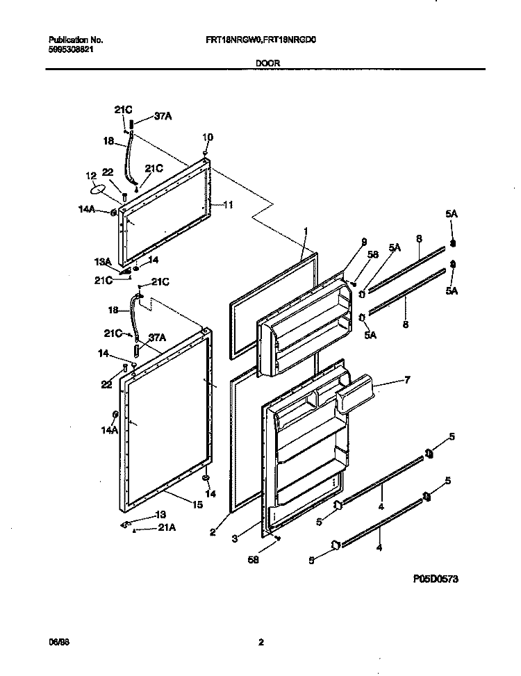 DOOR Diagram and Parts List for FRT18NRGD0  Frigidaire Refrigerator