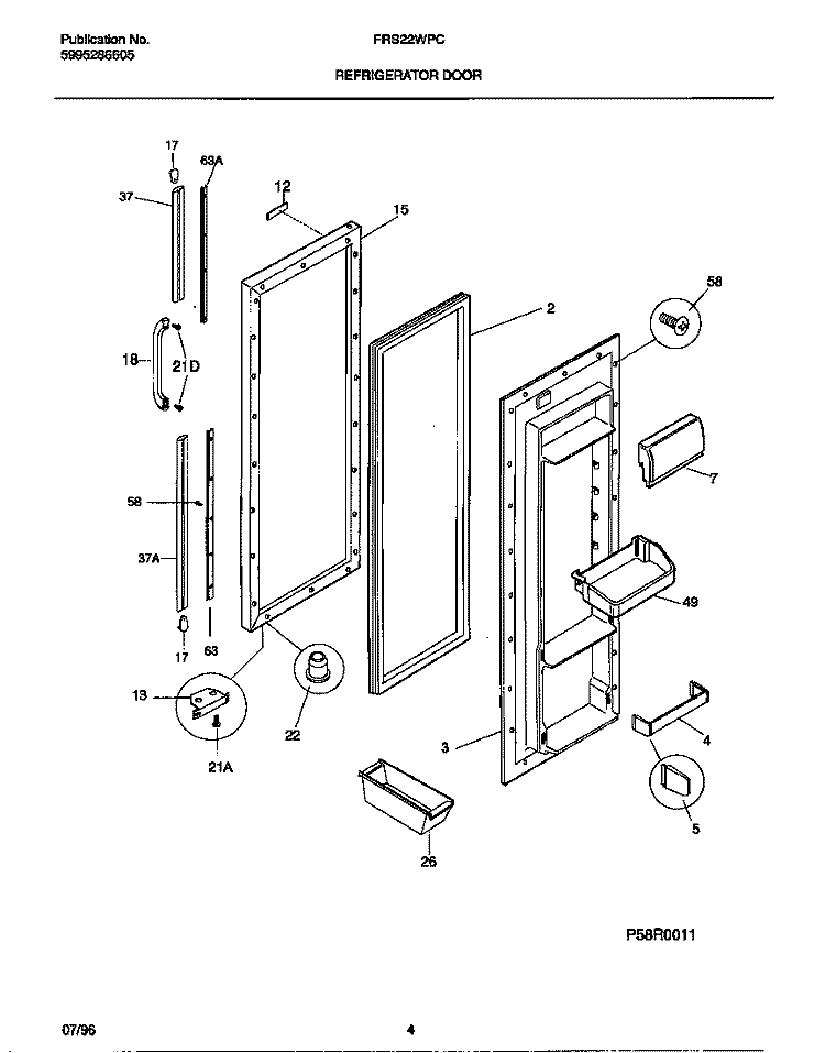 REFRIGERATOR DOOR Diagram and Parts List for FRS22WPCD2  Frigidaire Refrigerator