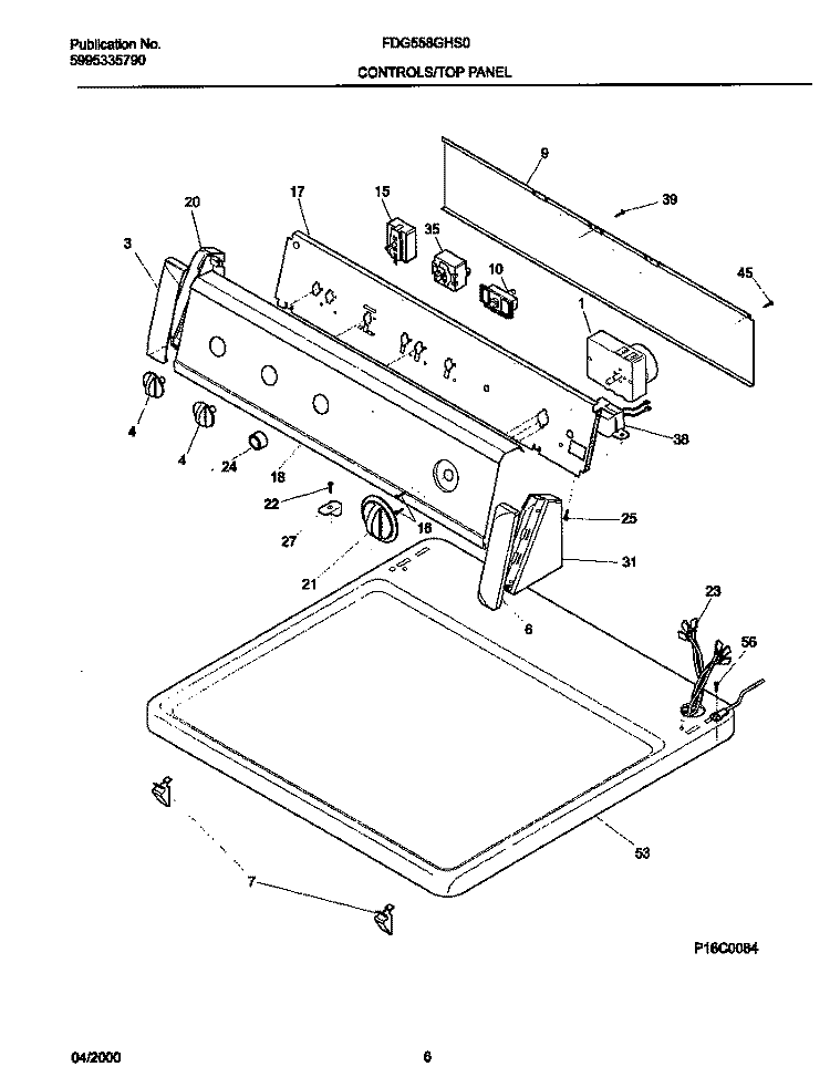 P16C0084 CONTROL PANEL Diagram and Parts List for FDG558GHS0  Frigidaire Dryer