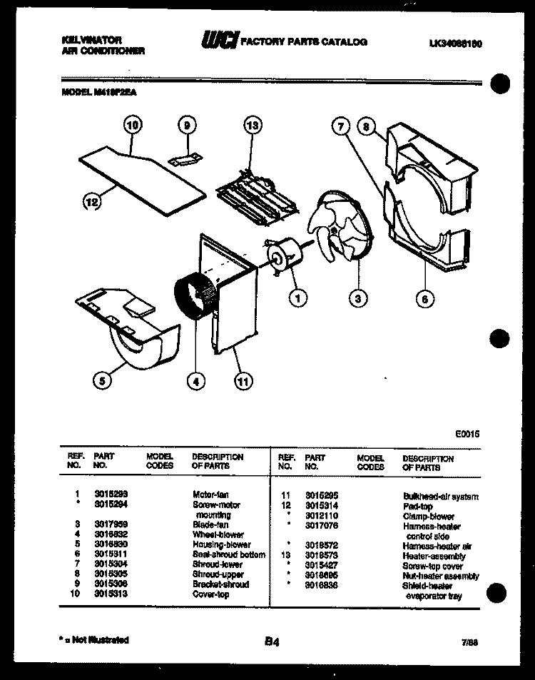 AIR HANDLING PARTS Diagram and Parts List for M418F2EA  Kelvinator Air Conditioner