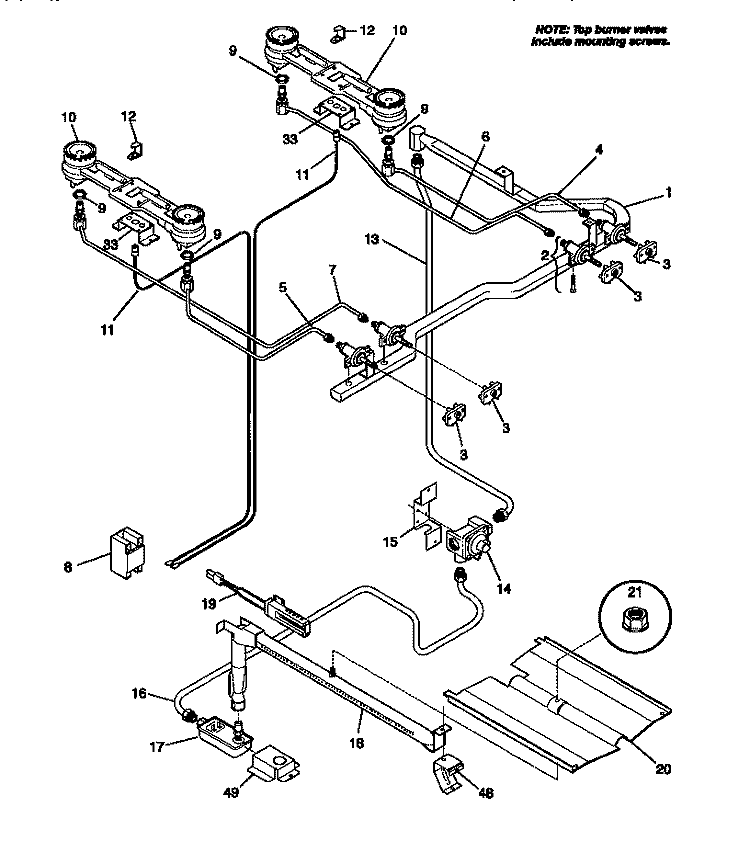 BURNER Diagram and Parts List for 30-2242-00-04  Tappan Range