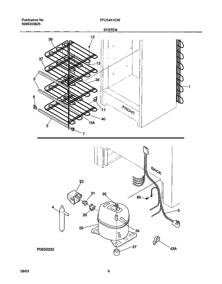 SYSTEM Diagram and Parts List for FFU14K1CW1  Frigidaire Freezer