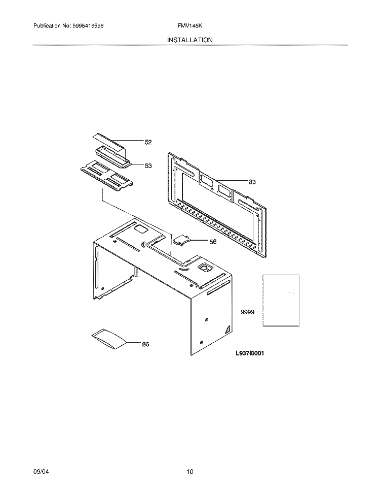 INSTALLATION Diagram and Parts List for FMV145KB2  Frigidaire Microwave