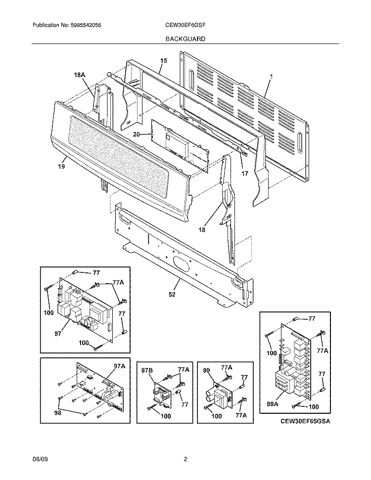 BACKGUARD Diagram and Parts List for CEW30EF6GSF  Electrolux Range