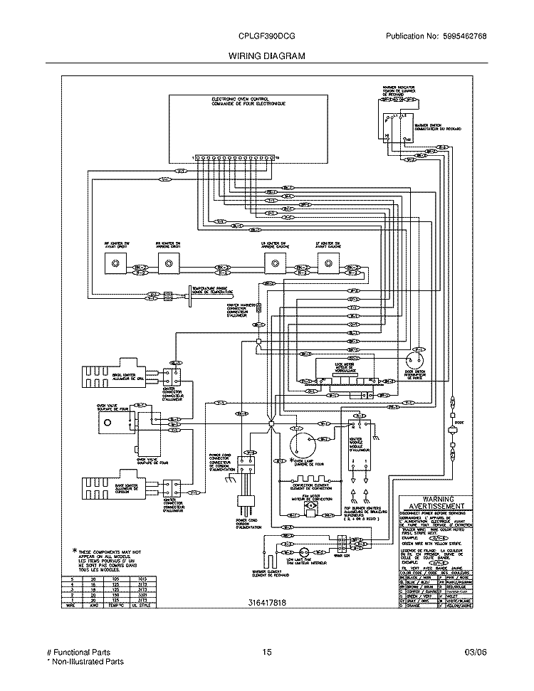 WIRING DIAGRAM Diagram and Parts List for CPLGF390DCG  Frigidaire Range