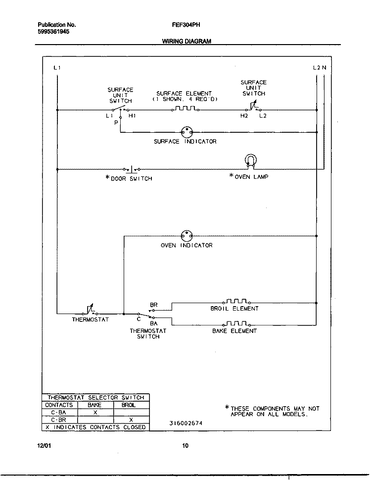 WIRING DIAGRAM Diagram and Parts List for FEF304PHDB  Frigidaire Range