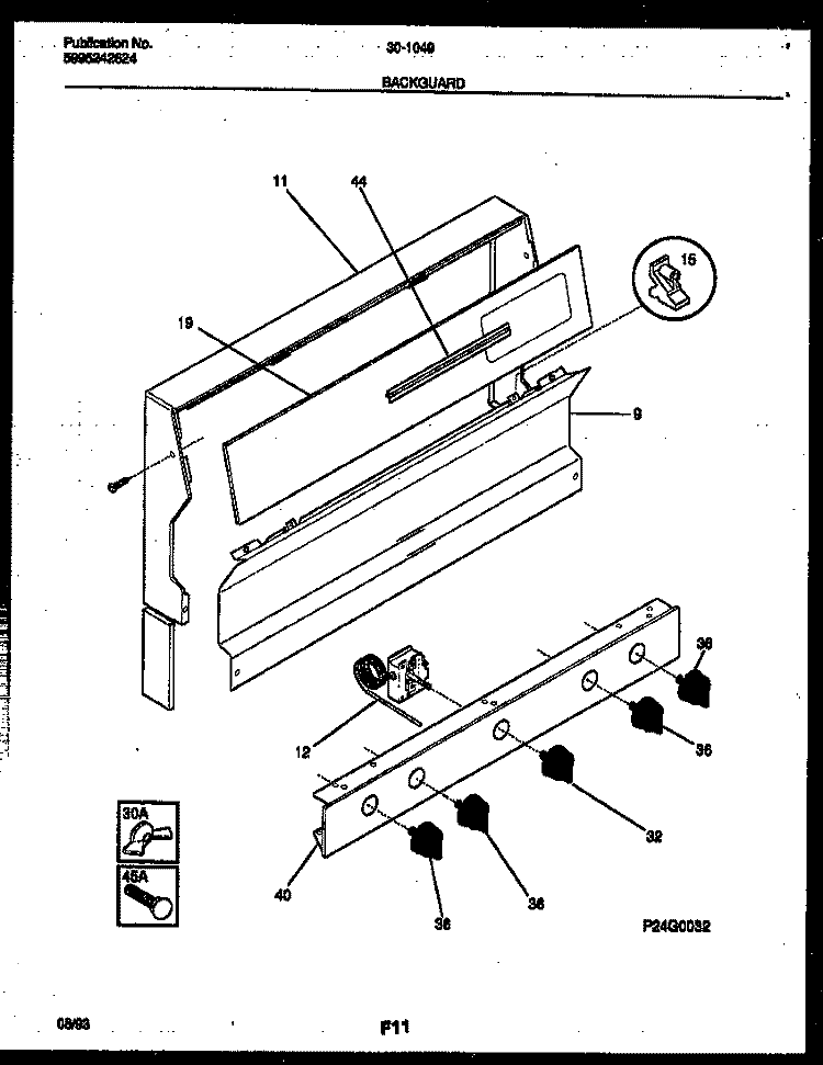 BACKGUARD Diagram and Parts List for 30-1049-23-10  Tappan Range