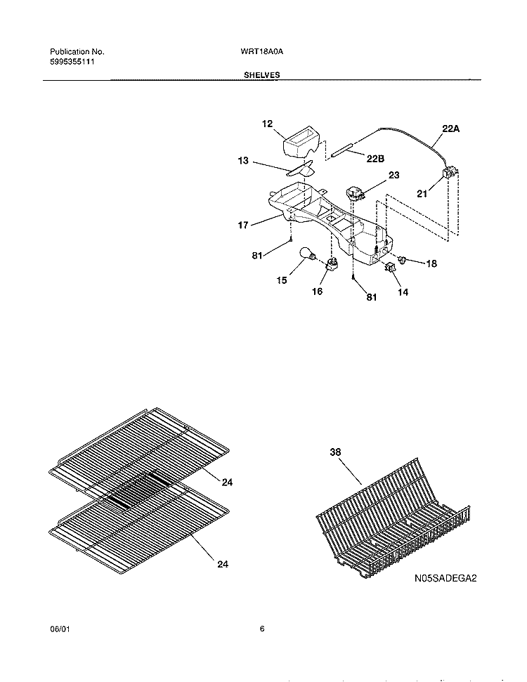 SHELVES Diagram and Parts List for WRT18A0AW2  Westinghouse Refrigerator