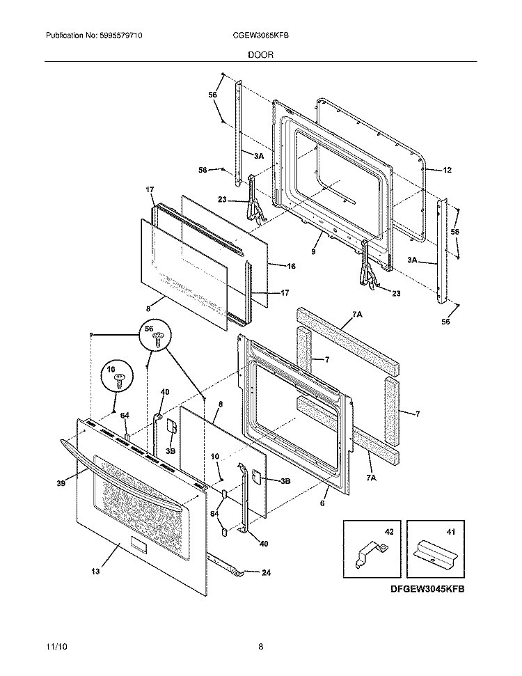 DOOR Diagram and Parts List for CGEW3065KFB  Frigidaire Wall Oven