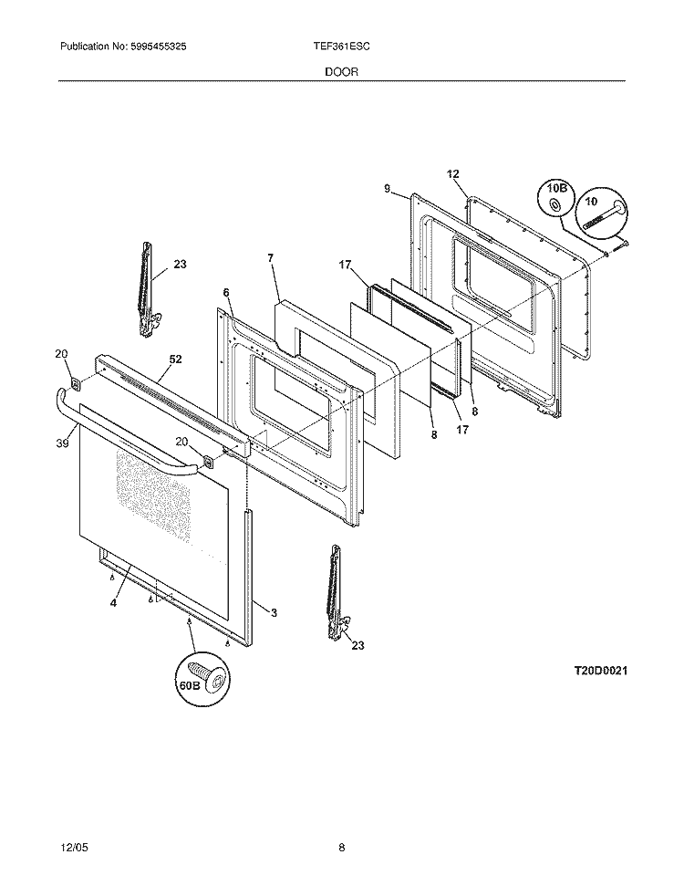 DOOR Diagram and Parts List for TEF361ESC  Tappan Range