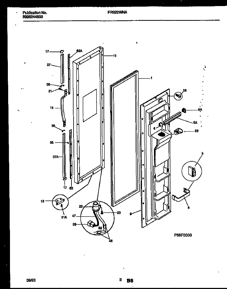 FREEZER DOOR PARTS Diagram and Parts List for FRS22WNAD1  Frigidaire Refrigerator
