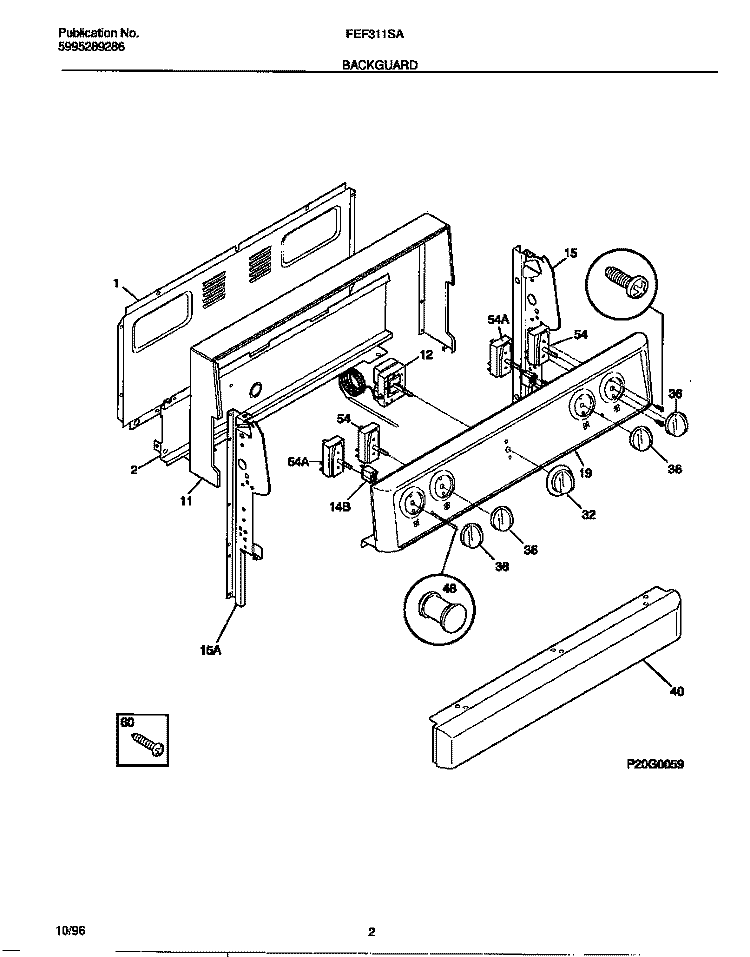 BACKGUARD Diagram and Parts List for FEF311SAWG  Frigidaire Range