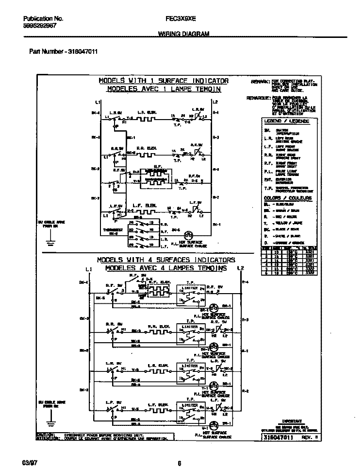 WIRING DIAGRAM Diagram and Parts List for FEC3X9XESB  Frigidaire Cooktop