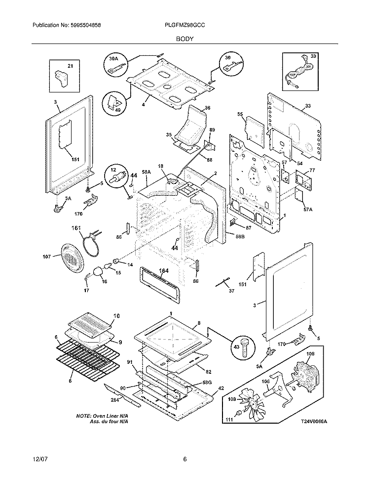 BODY Diagram and Parts List for PLGFMZ98GCC  Frigidaire Range