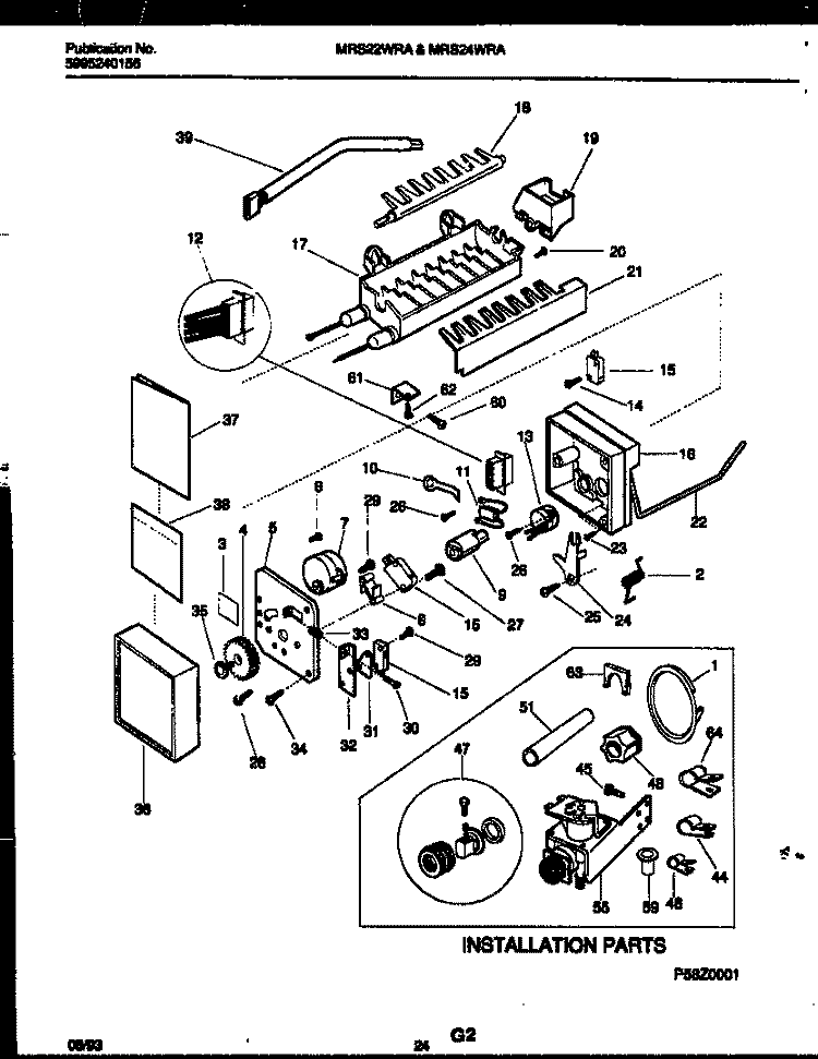 ICE MAKER AND INSTALLATION PARTS Diagram and Parts List for MRS22WRAW0  Frigidaire Refrigerator