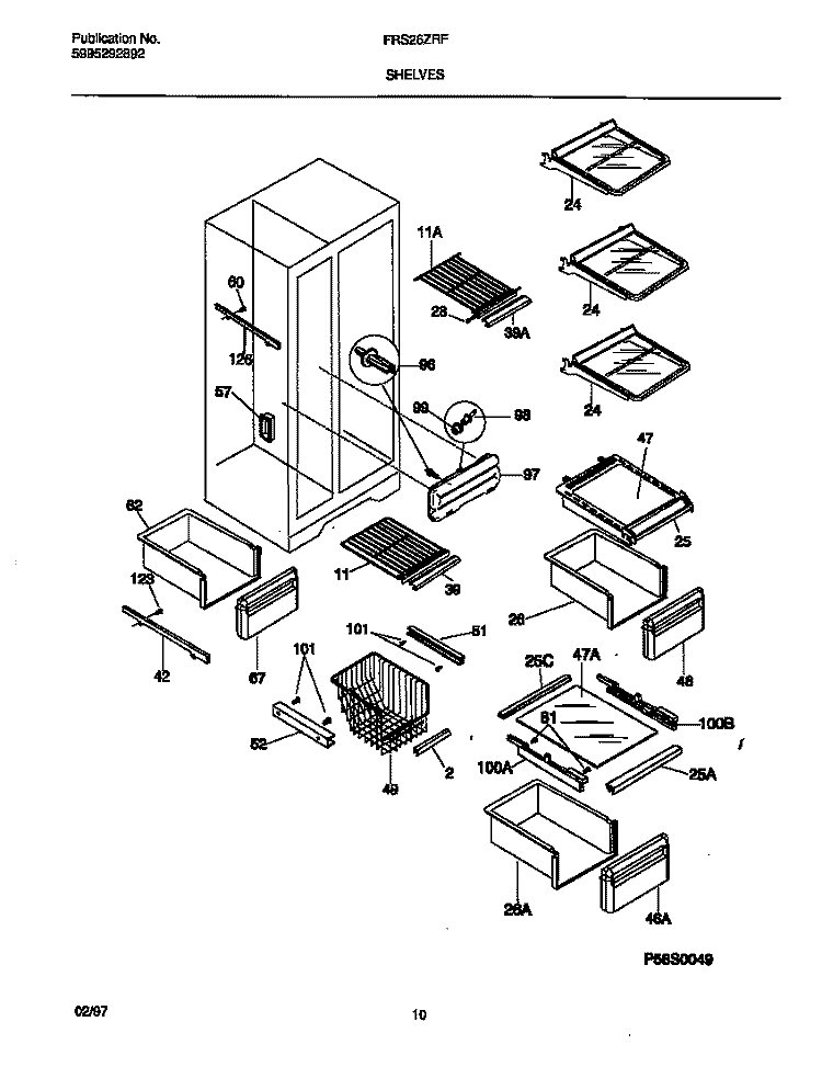 SHELVES Diagram and Parts List for FRS26ZRFW1  Frigidaire Refrigerator