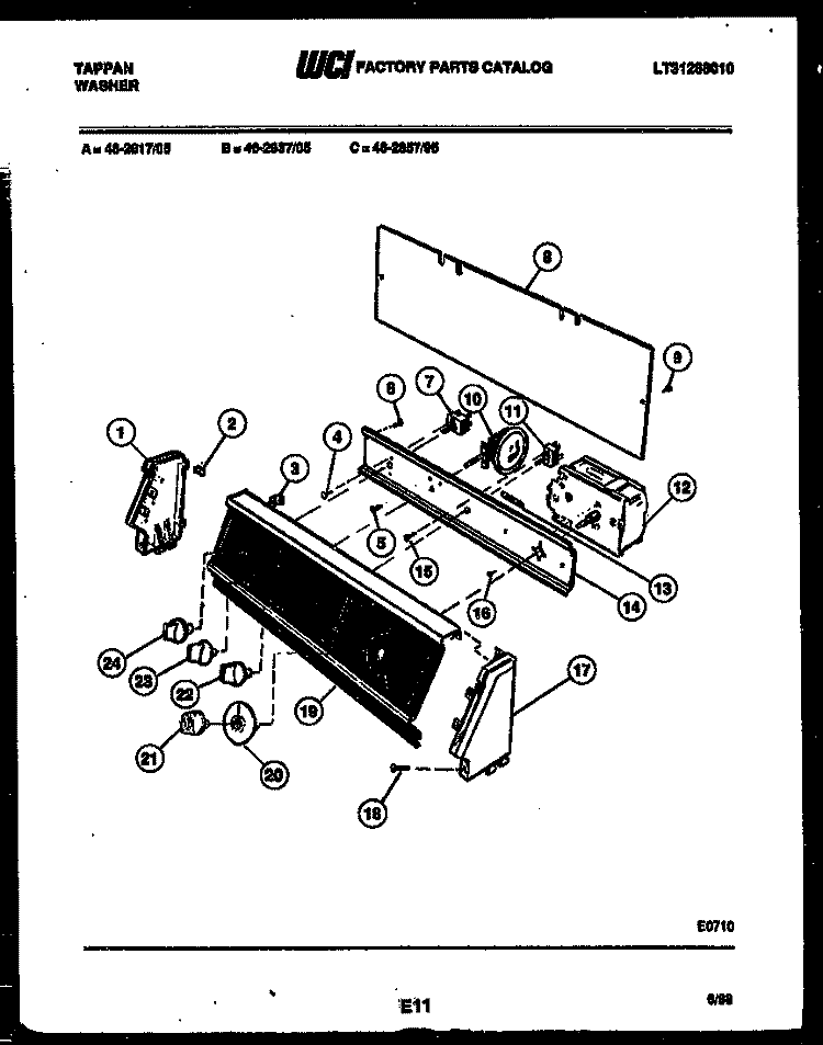 CONSOLE AND CONTROL PARTS Diagram and Parts List for 46-2817-00-05  Tappan Washer