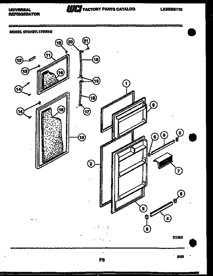 DOOR PARTS Diagram and Parts List for GTL175WW0-23  Uni Refrigerator