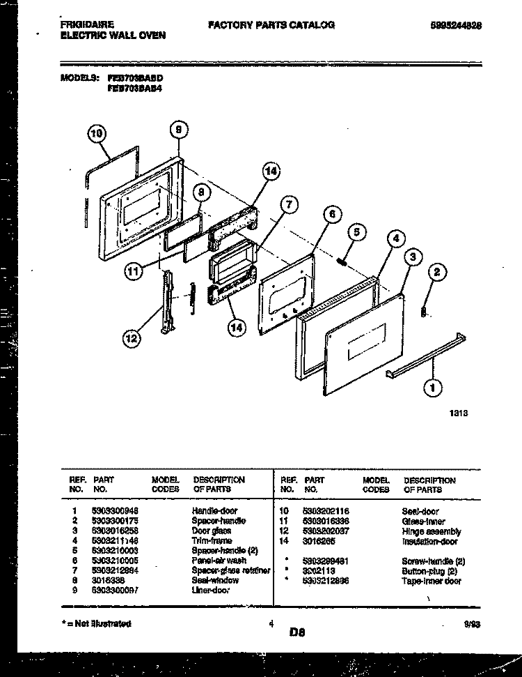 DOOR PARTS Diagram and Parts List for FEB703BAB4  Frigidaire Wall Oven