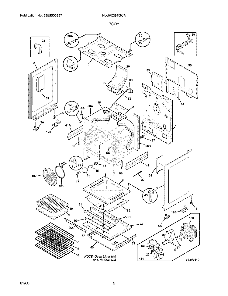 BODY Diagram and Parts List for PLGFZ397GCA  Frigidaire Range