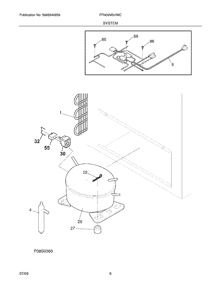 SYSTEM Diagram and Parts List for FFN09M5HWC  Frigidaire Freezer