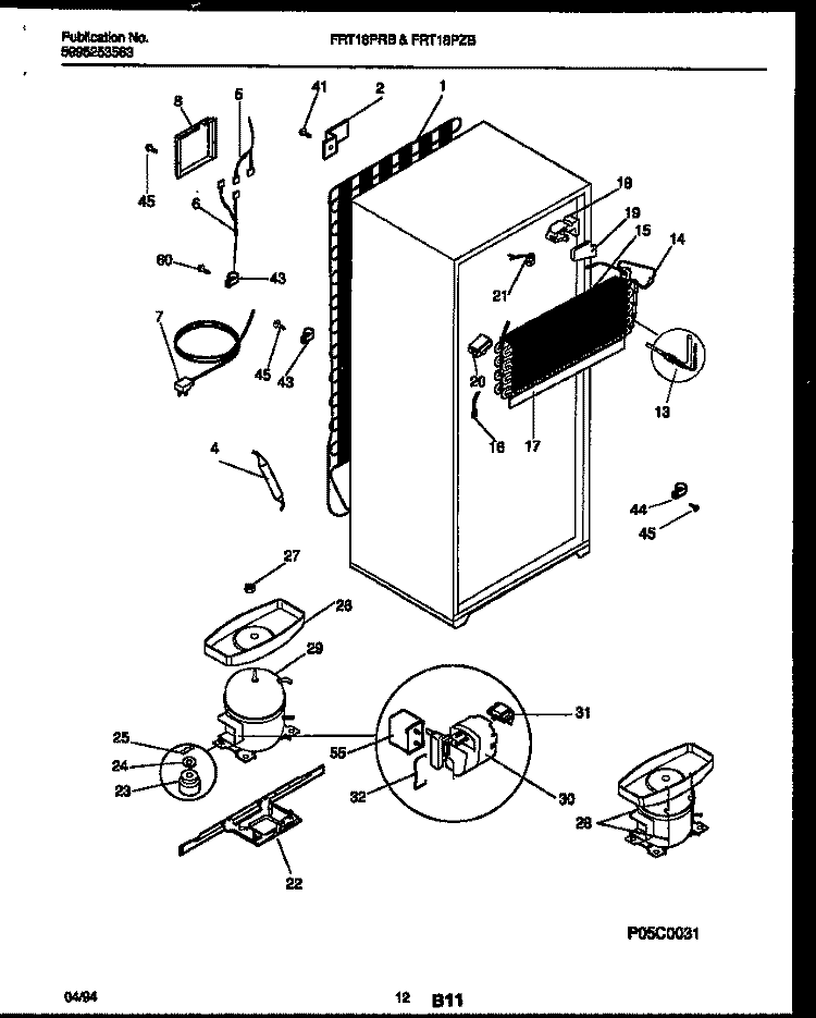 SYSTEM AND AUTOMATIC DEFROST PARTS Diagram and Parts List for FRT18PRBW0  Frigidaire Refrigerator