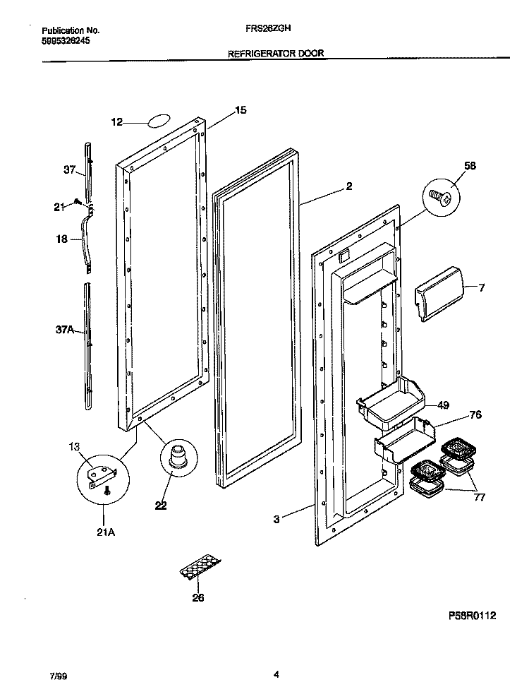 REFRIGERATOR DOOR Diagram and Parts List for FRS26ZGHB1  Frigidaire Refrigerator