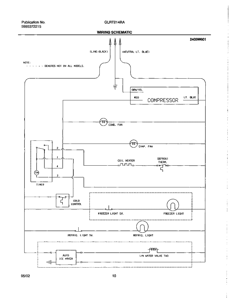 WIRING SCHEMATIC Diagram and Parts List for GLRT214RAB4  Frigidaire Refrigerator