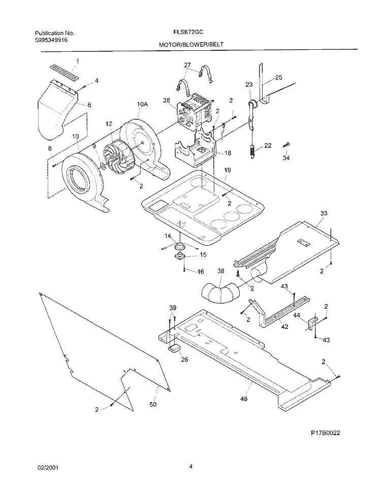 DRY MTR, BELT Diagram and Parts List for FLSE72GCTB  Frigidaire Washer Dryer Combo