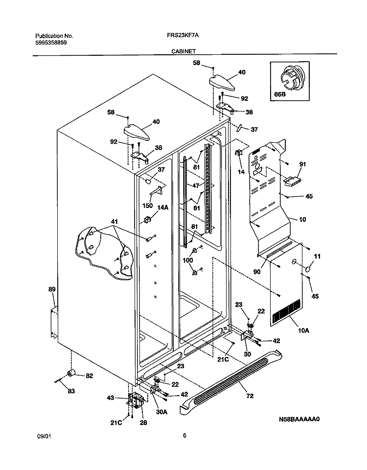 CABINET Diagram and Parts List for FRS23KF7AB2  Frigidaire Refrigerator