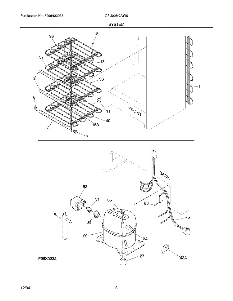 SYSTEM Diagram and Parts List for CFU09M2AW6  Uni Freezer