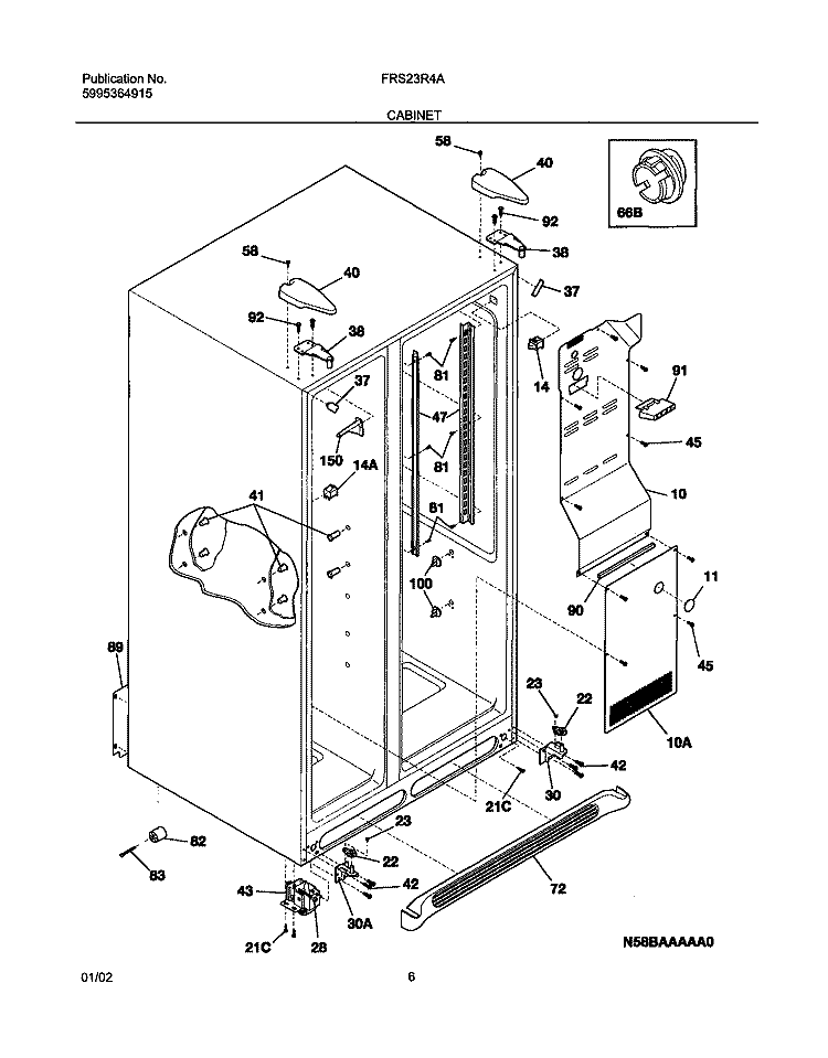 CABINET Diagram and Parts List for FRS23R4AW3  Frigidaire Refrigerator